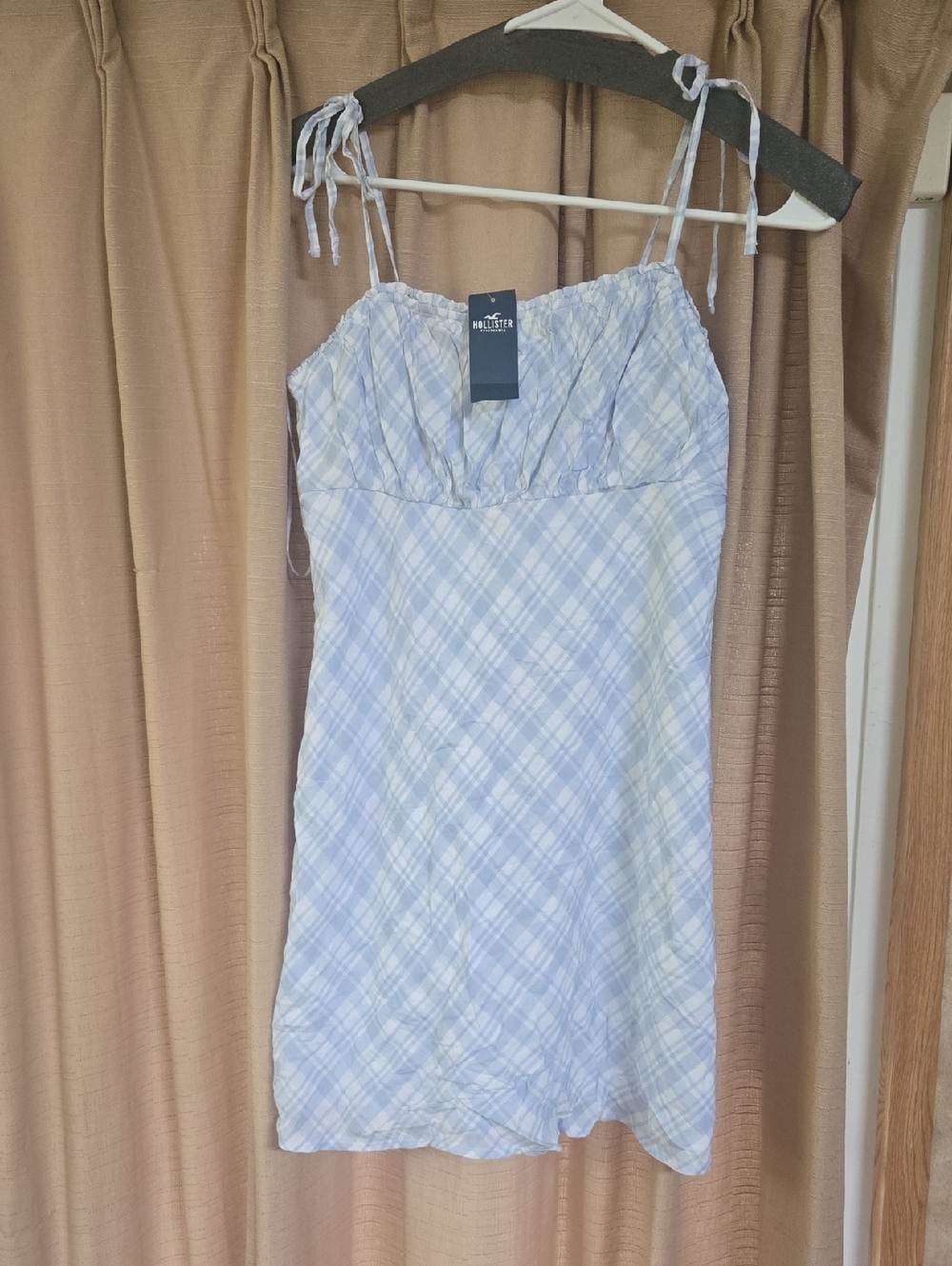 Hollister Size Small New With Tags Light Blue Plaid Tie-Strap Dress